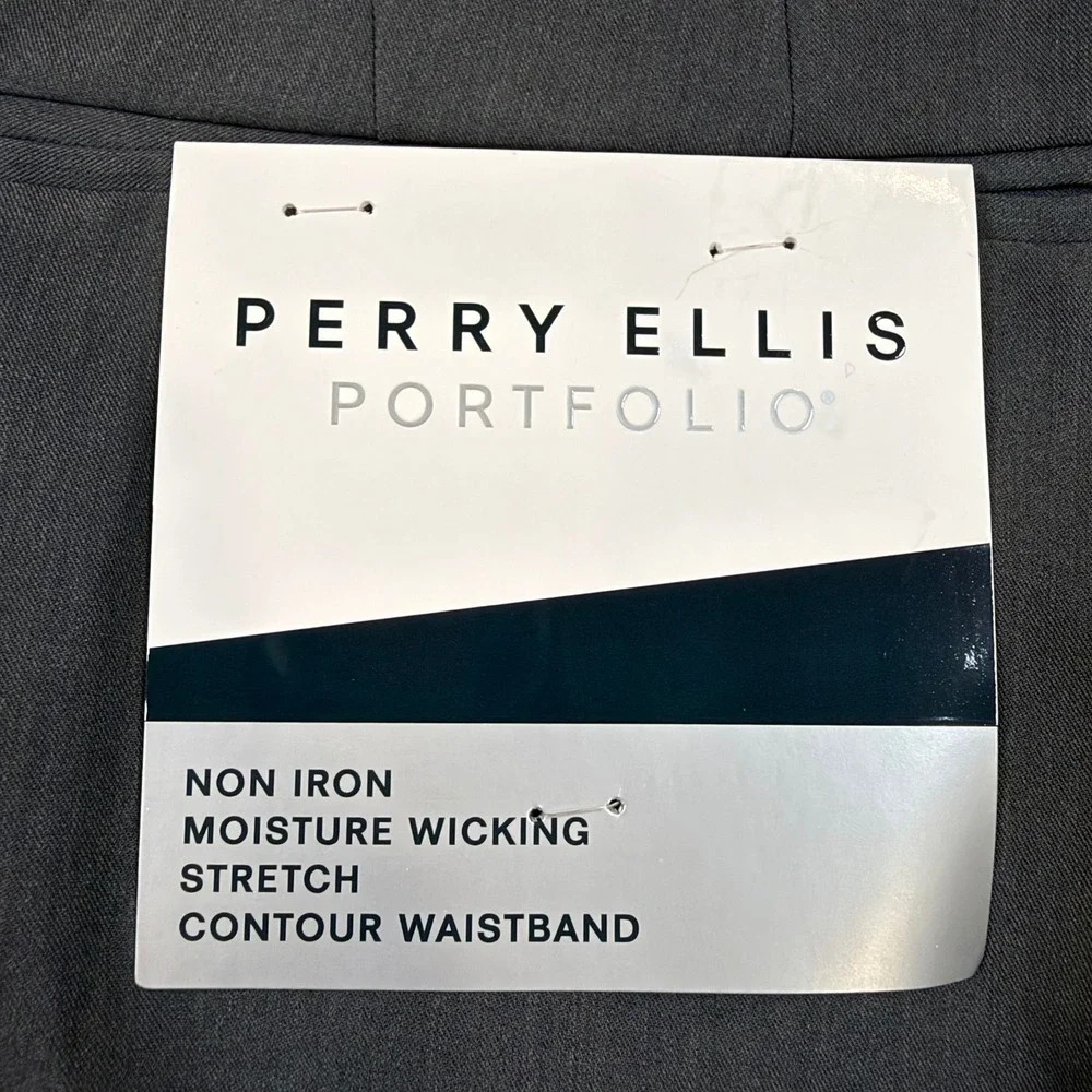 Perry Ellis Portfolio Mens Modern Fit Dress Pants 36x32 Smoke Grey Non Iron NWT